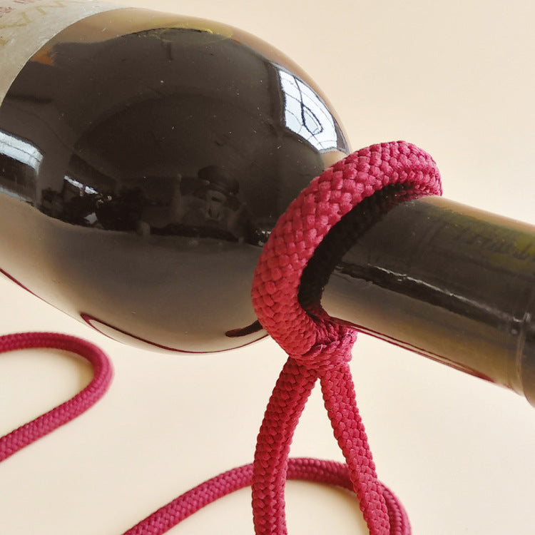 Rustic Rope Wine Bottle Holder | Handcrafted Suspended Display | Unique Vintage Home Decor