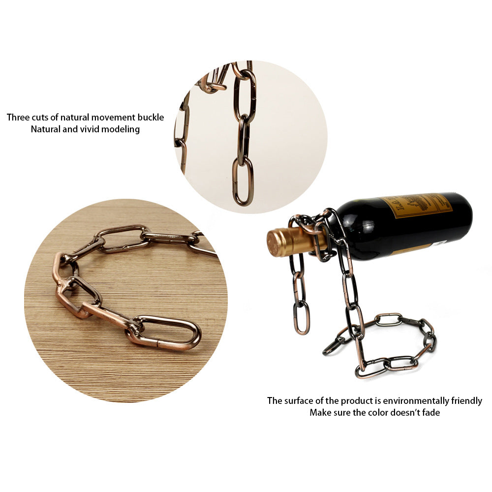 Magic Iron Chain Floating Wine Bottle Holder – Available in Silver, Gold, and Antique Golden Finishes