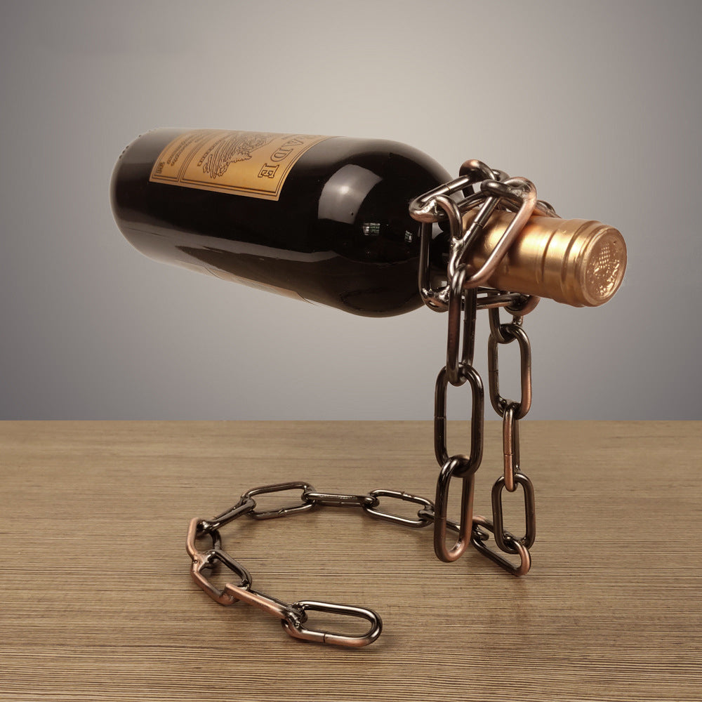 Magic Iron Chain Floating Wine Bottle Holder – Available in Silver, Gold, and Antique Golden Finishes