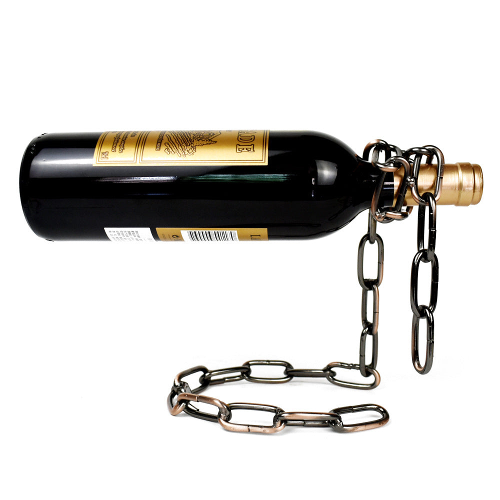 Magic Iron Chain Floating Wine Bottle Holder – Available in Silver, Gold, and Antique Golden Finishes